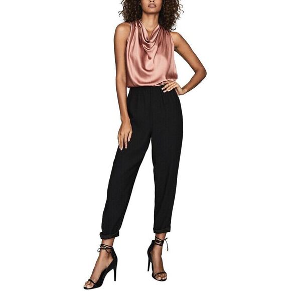 Reiss NWOT Women's Harley Drape Bow Back Jumpsuit Black Mauve Size 6